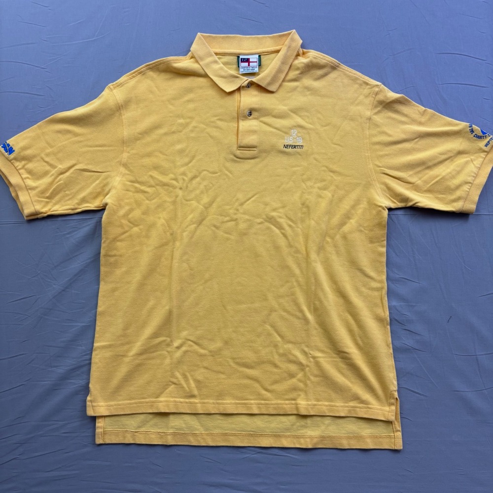 Vtg Outer Banks Men Yellow Nefertiti US-19 Sailing Polo Shirt XL Sag Harbor 2006